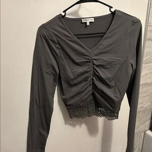 Charcoal Ruched Lace Women's Blouse